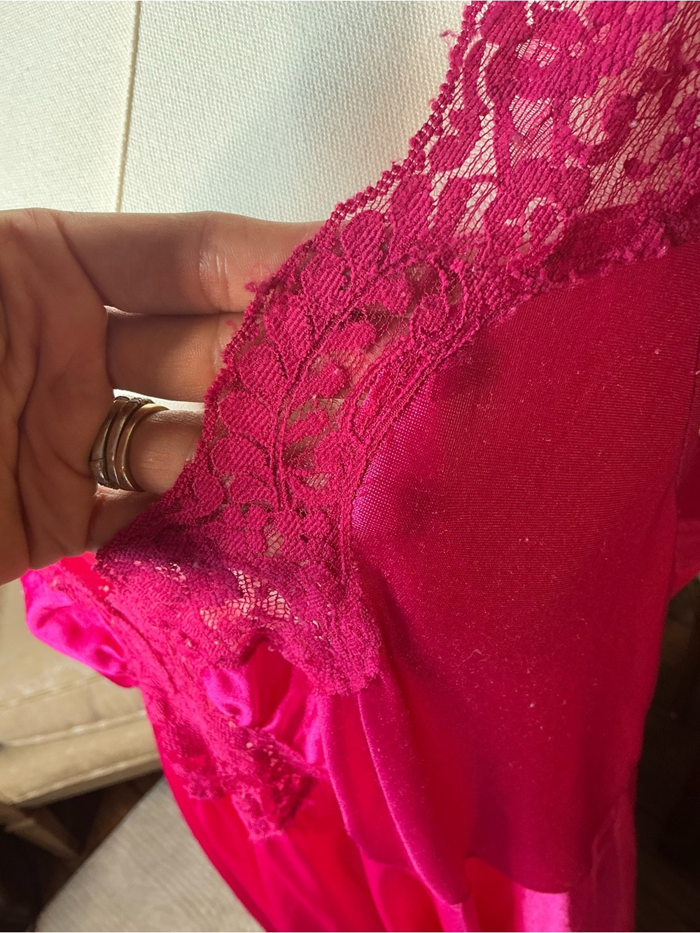 Vtg Plus size Silky Satin Lace Full-Length Nightgown Romantic Cottagecore Barbie - Picture 5 of 5